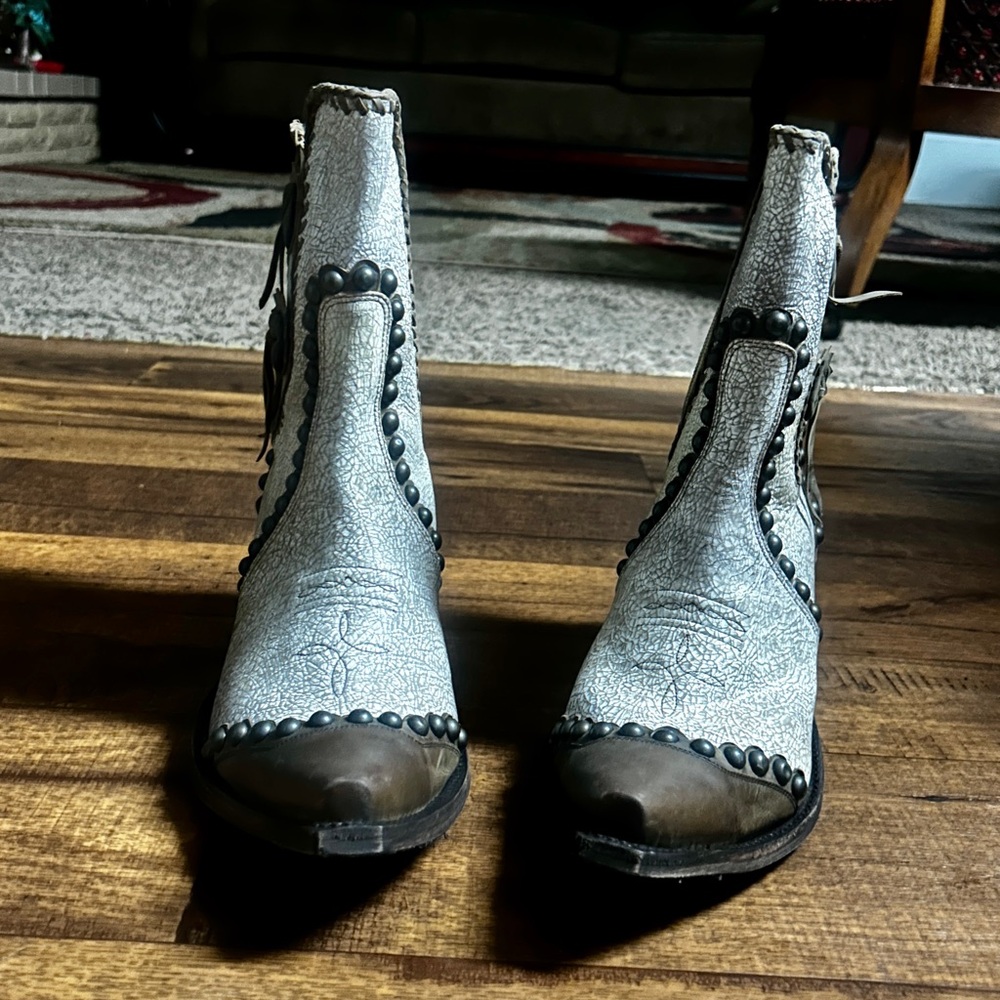 Double D Ranch Old Gringo ~ Size 10 ~ White & Brown Studded Ankle Boots ~ New - Picture 7 of 16